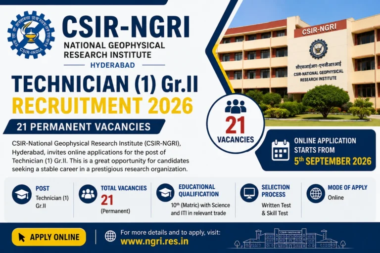 CSIR-NGRI Technician Recruitment 2026 Notification Out, Apply Online for Technician (1) Gr-II Posts 11 CSIR-NGRI Technician Recruitment 2026 Notification Out, Apply Online for Technician (1) Gr-II Posts