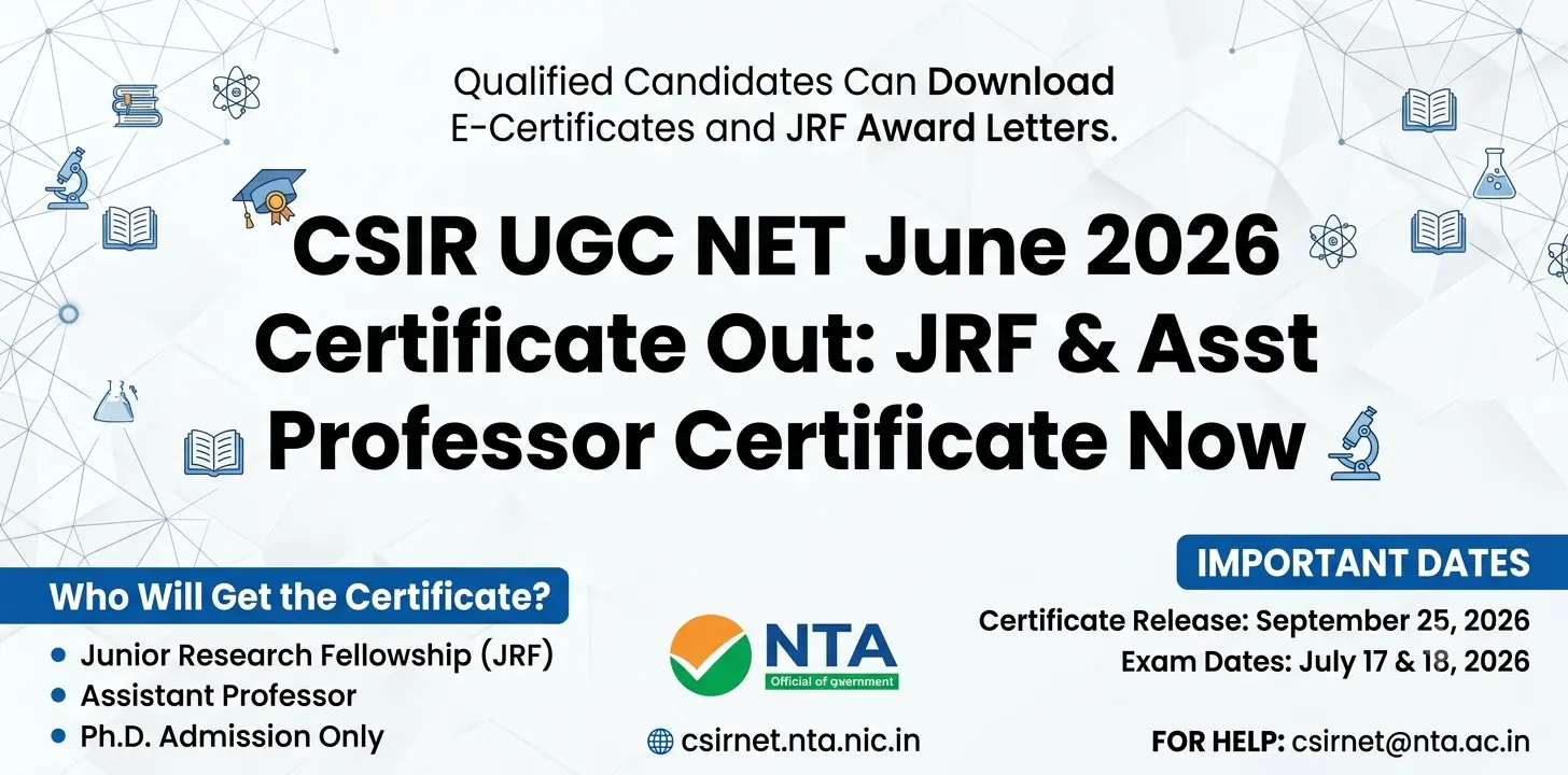 CSIR UGC NET June 2026 Certificate Out: JRF & Asst Professor Certificate Now 1 CSIR UGC NET June 2026 Certificate Out JRF & Asst Professor Certificate