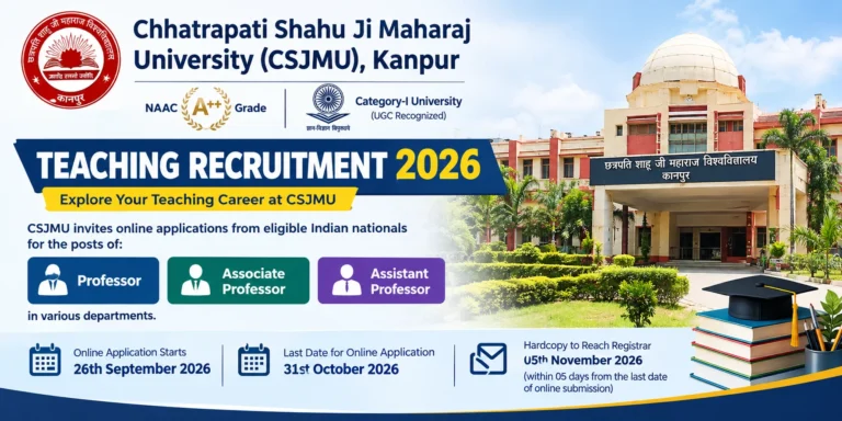 CSJMU Teaching Recruitment 2026 Notification Out, Apply Online For Professor, Associate Professor & Assistant Professor Posts 6 CSJMU Teaching Recruitment 2026 Notification Out, Apply Online For Professor, Associate Professor & Assistant Professor Posts