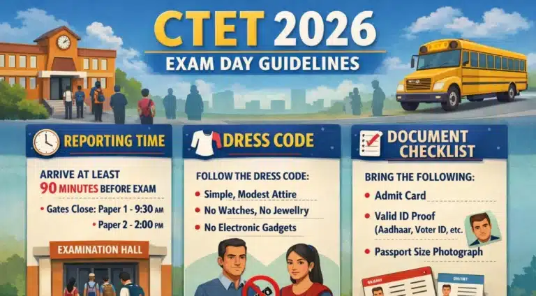 CTET 2026 Exam Day Guidelines: Reporting Time, Dress Code, and Document Checklist 9 CTET 2026 Exam Day Guidelines: Reporting Time, Dress Code, and Document Checklist