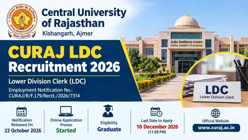 CURAJ LDC Recruitment 2026 Notification Out, Apply Online for Lower Division Clerk 1 CURAJ LDC Recruitment 2026 Notification Out, Apply Online for Lower Division Clerk