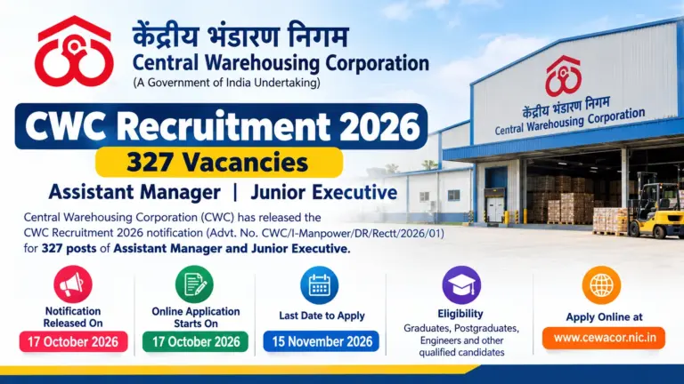 CWC Recruitment 2026 Notification Out for 327 Assistant Manager, Junior Executive Posts, Apply Online 38 CWC Recruitment 2026 Notification Out for 327 Assistant Manager, Junior Executive