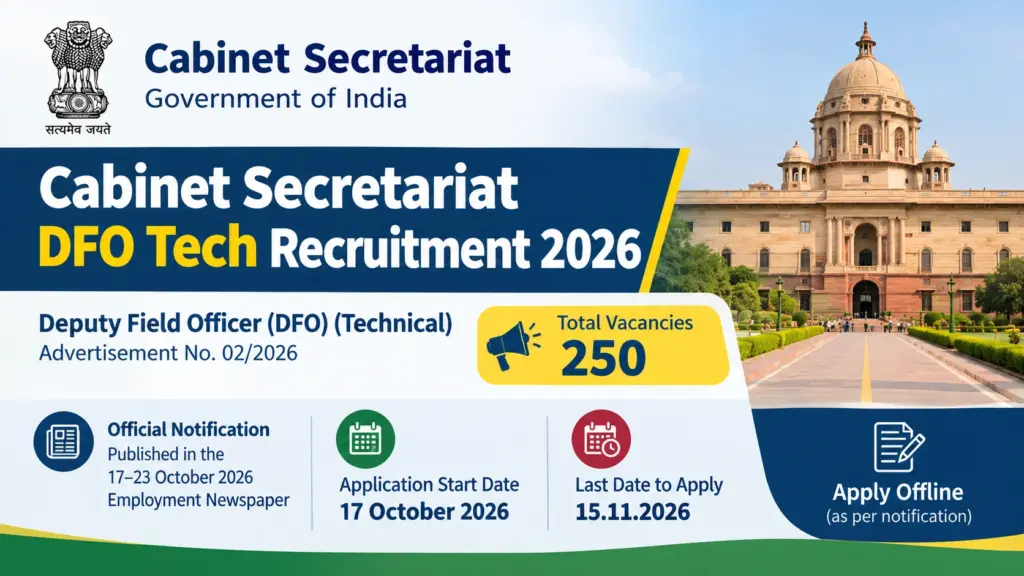 Cabinet Secretariat DFO Technical Recruitment 2026 Notification OUT: Apply Offline, Eligibility & Official PDF 1 Cabinet Secretariat DFO Technical Recruitment 2026