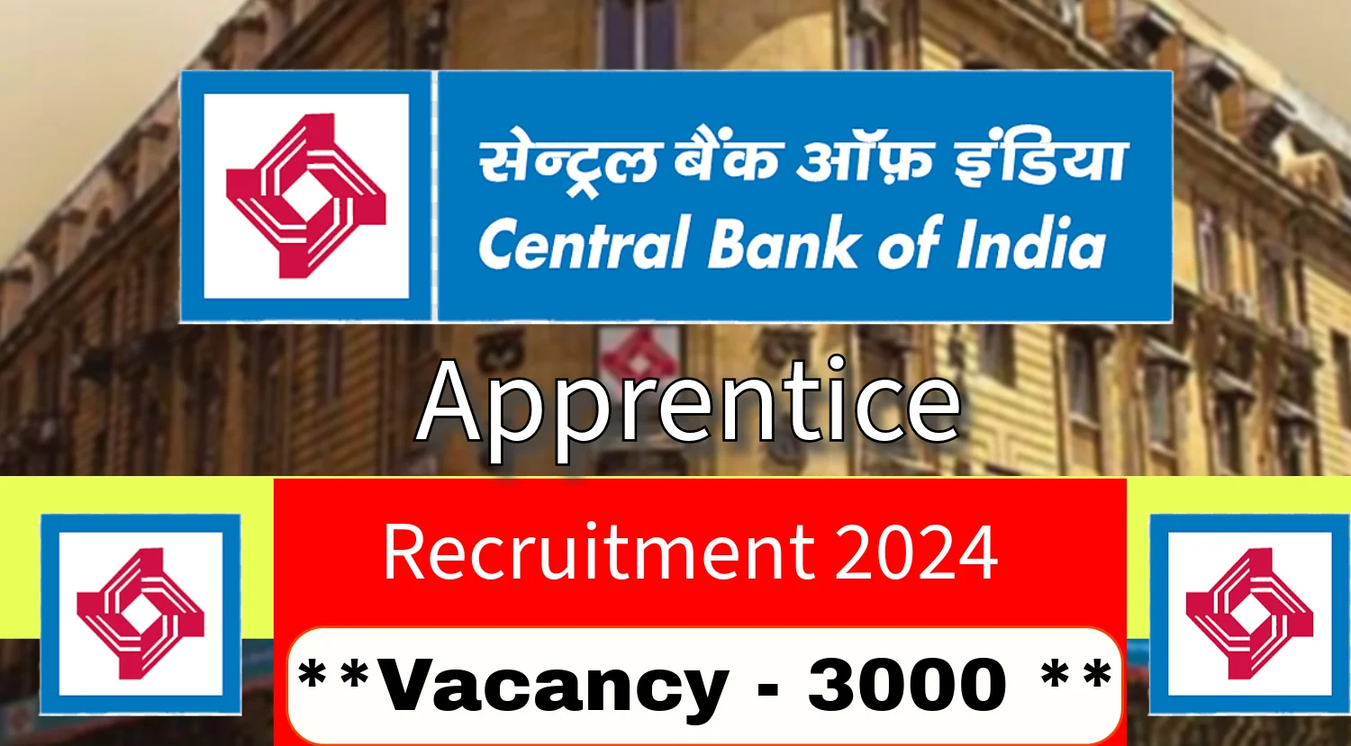 Central Bank of India Apprentice Recruitment 2024 Notification Out for 3000 Vacancies