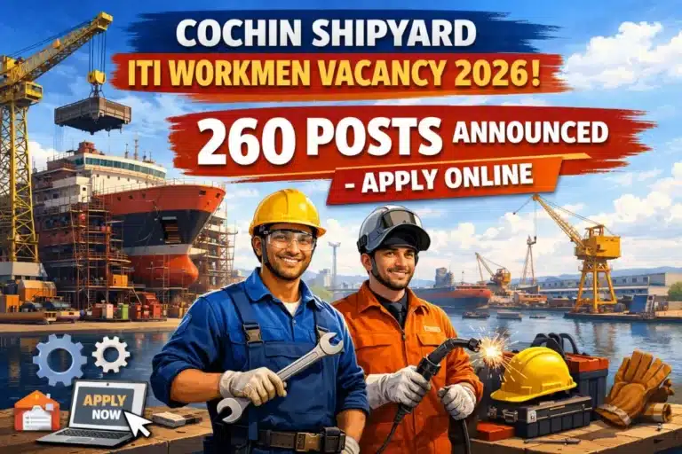 Cochin Shipyard ITI Workmen Vacancy 2026 Apply Online Date Extended for 260 Posts 18 Cochin Shipyard ITI Workmen Vacancy 2026 Announced for 260 Posts