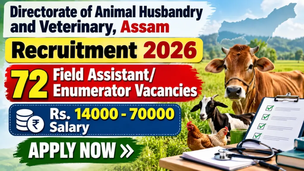 DAHV Assam Field Assistant Enumerator Recruitment 2026 Notification Out for 72 Vacancies, Apply from 15 October 1 DAHV Assam Field Assistant (Statistics)Enumerator Recruitment 2026 Notification Out for 72 Vacancies, Apply from 15 October