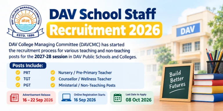 DAV School Staff Recruitment 2026 Notification Out, Apply Online For Teaching & Non-Teaching Posts Across India
