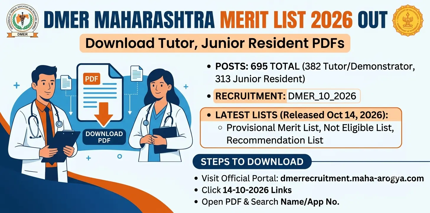 DMER Maharashtra Merit List 2026 Out: Download Tutor, JR PDF 1 DMER Maharashtra Merit List 2026 Out Download Tutor, JR PDF
