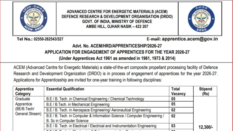 DRDO ACEM Apprentice Recruitment 2026 Out, Apply for 41 Graduate & Technician Apprentice Vacancies 8 DRDO ACEM Apprentice Recruitment 2026 Out, Apply for 41 Graduate & Technician Apprentice Vacancies