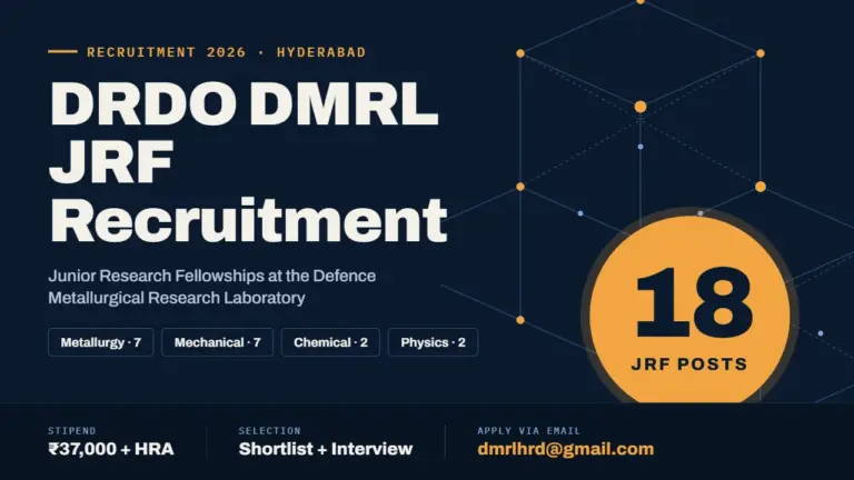 DRDO DMRL JRF Recruitment 2026 Out for 18 Junior Research Fellow Posts, Apply via Email at dmrlhrd@gmail.com 8 DRDO DMRL JRF Recruitment 2026 Out for 18 Junior Research Fellow Posts, Apply via Email at dmrlhrd@gmail.com