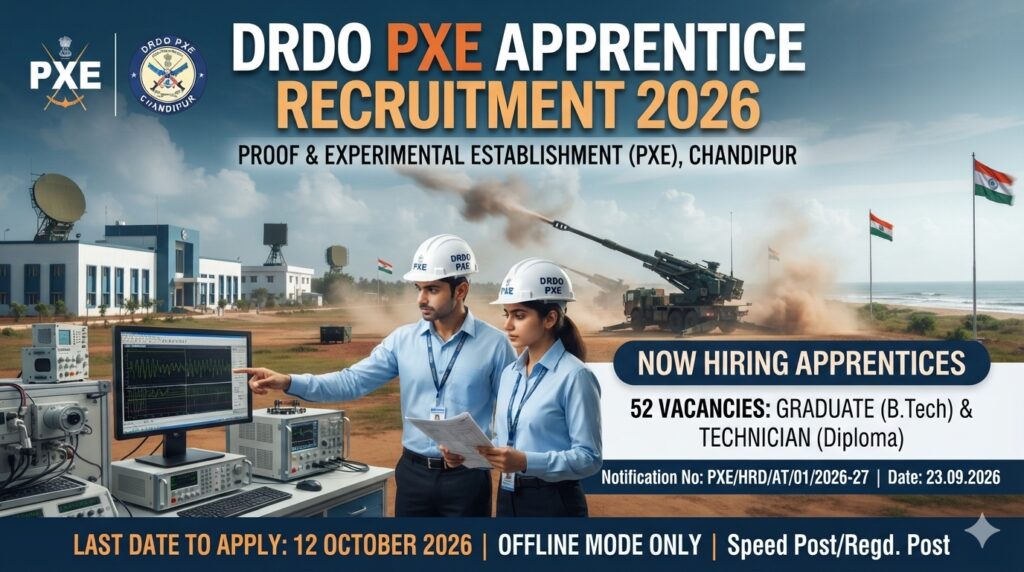 DRDO PXE Apprentice Recruitment 2026 Notification Out For 52 Vacancies, Apply Offline 1 DRDO PXE Apprentice Recruitment 2026 Notification Out For 52 Vacancies, Apply Offline