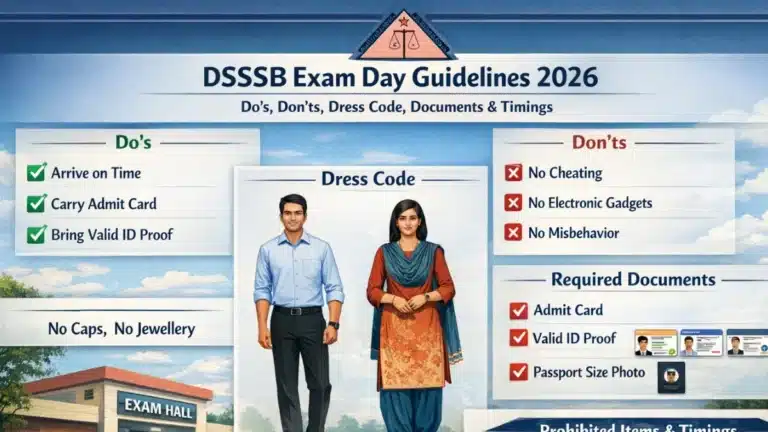 DSSSB Exam Day Guidelines 2026: Do’s and Don’ts, Dress Code, Documents, Prohibited Items & Timings 21 DSSSB Exam Day Guidelines 2026