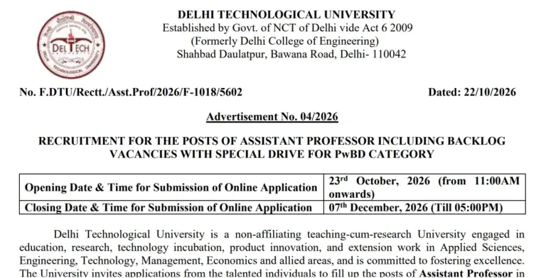 DTU Assistant Professor Recruitment 2026 Notification Out for 219 Posts, Apply Online 9 DTU Assistant Professor Recruitment 2026 Notification Out for 219 Posts, Apply Online