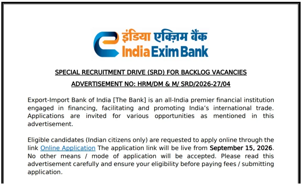 Exim Bank Special Recruitment Drive 2026 for Deputy Manager and Manager Posts, Online Form 1 Exim Bank Special Recruitment Drive 2026 for Deputy Manager and Manager Posts, Online Form