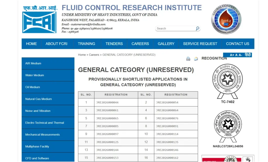 FCRI JRE Result 2026 Out: Provisional Shortlist for Junior Research Engineer Written Test Released 1 FCRI JRE Result 2026