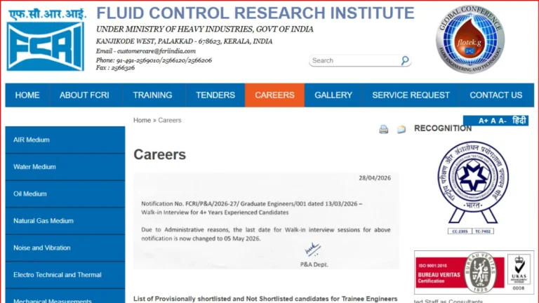 FCRI Non-Technical Executives Support Staff Recruitment 2026 (11 Posts), Apply Starts 22 FCRI Non-Technical Executives Support Staff Recruitment 2026