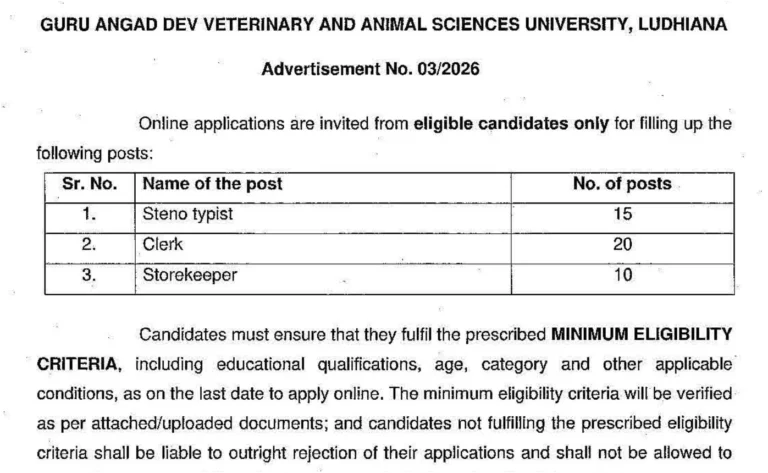 GADVASU Non-Teaching Recruitment 2026 Notification Out (45 Posts), Apply Online Begins 31 GADVASU Non-Teaching Recruitment 2026 Notification Out (45 Posts), Apply Online Before 8th October