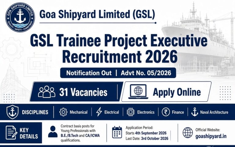 GSL Trainee Project Executive Recruitment 2026 Notification Out , Apply Online on Contract Basis 4 GSL Trainee Project Executive Recruitment 2026 Notification Out , Apply Online on Contract Basis