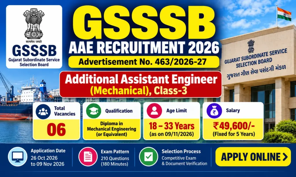 GSSSB Additional Assistant Engineer Recruitment 2026: Apply Online for Mechanical Post Under PwBD Special Drive 1 GSSSB Additional Assistant Engineer Recruitment 2026: Apply Online for Mechanical Post Under PwBD Special Drive