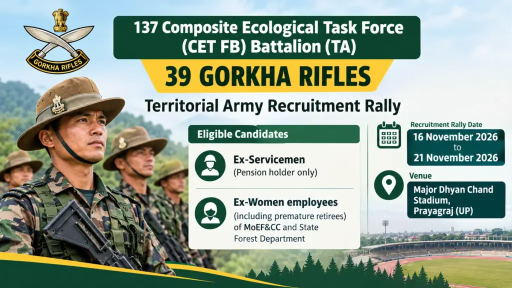 Territorial Army Recruitment Rally 2026 Notification OUT for Ex-Servicemen & Ex-Women: Apply Offline, Eligibility & Official PDF 1 Territorial Army Recruitment Rally 2026