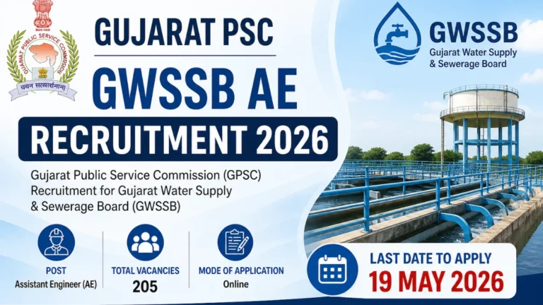 Gujarat PSC GWSSB AE Recruitment 2026, Apply Online for 205 Assistant Engineer Vacancies by 19 May 20 Gujarat PSC GWSSB AE Recruitment 2026, Apply Online for 205 Assistant Engineer Vacancies by 19 May