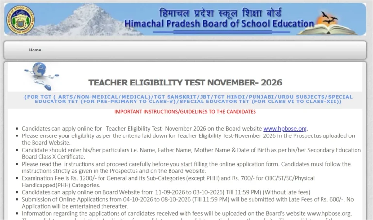 HP TET November 2026 Notification Out, Application Form Link, Fees, Important Dates 30 HP TET November 2026 Notification Out, Application Form Link, Fees, Important Dates