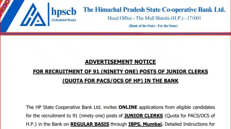 HPSCB Junior Clerk Recruitment 2026 Notification Out for 91 Posts 14 HPSCB Junior Clerk Recruitment 2026 Notification Out for 91 Posts