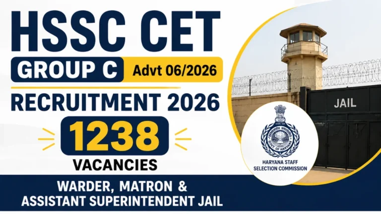 HSSC CET Group C Advt 06/2026 Recruitment for 1238 Warder, Matron, and Assistant Superintendent Jail Notification Out 24 HSSC CET Group C Advt 06/2026
