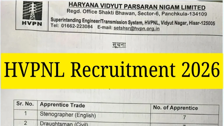 HVPNL Apprentice Recruitment 2026 Notification Out, Apply Online For 114 Vacancies 34 HVPNL Recruitment 2026