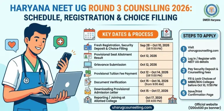 Haryana NEET UG Round 3 Counselling 2026: Schedule, Registration & Choice Filling 6 Haryana NEET UG Round 3 Counselling 2026 Schedule, Registration & Choice Filling
