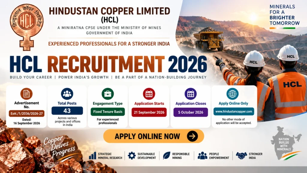 Hindustan Copper Limited Fixed Tenure Executive Recruitment 2026 Notification Out, Apply Online For 43 Vacancies 1 Hindustan Copper Limited Fixed Tenure Executive Recruitment 2026 Notification Out, Apply Online For 43 Vacancies