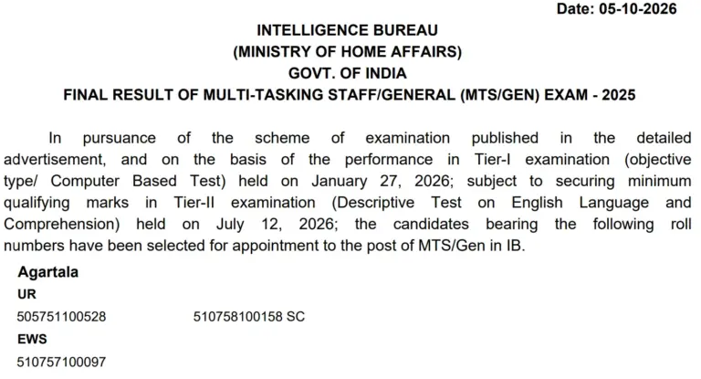 IB MTS Final Result 2026 Out; Download Merit List PDF 11 IB MTS Final Result 2026 Out; Download Merit List PDF