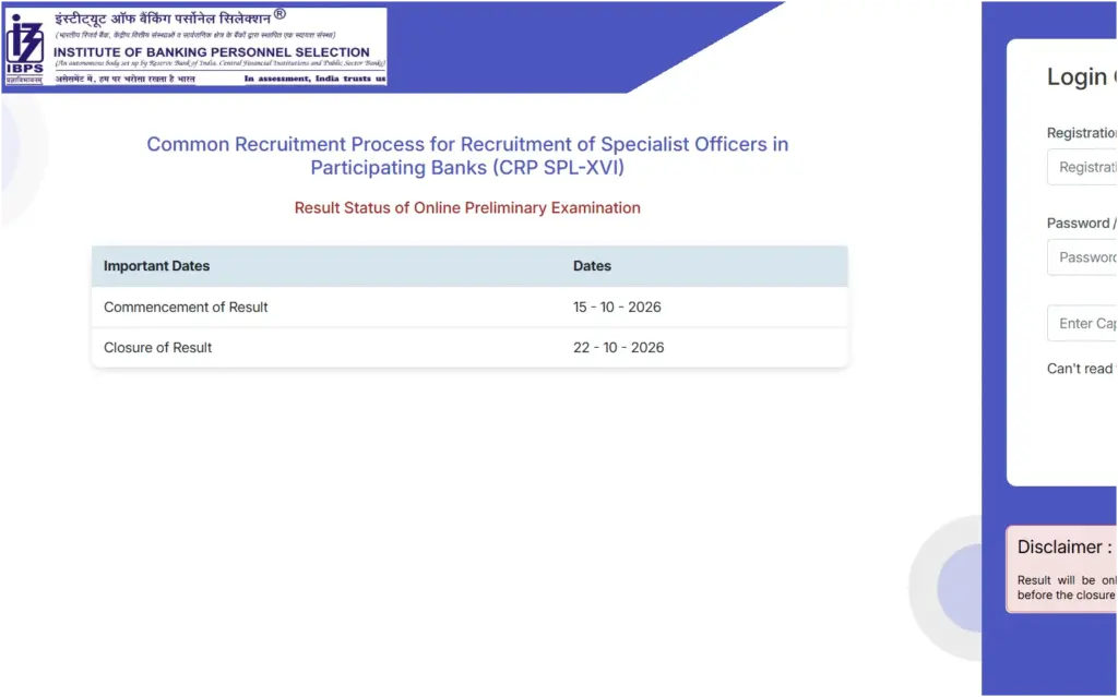 IBPS SO Prelims Result 2026 Out for CRP SPL-XVI, Check Result Status Link Here 1 IBPS SO Prelims Result 2026 Out for CRP SPL-XVI, Check Result Status Link Here