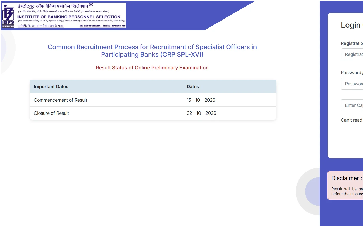 IBPS SO Prelims Result 2026 Out, Check Score Card Link Active