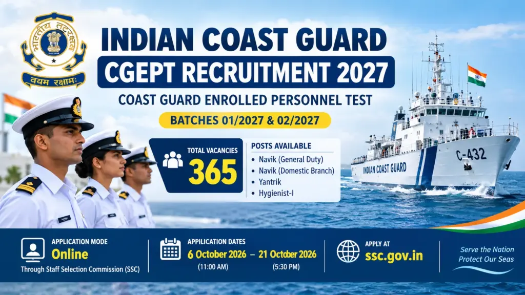 ICG CGEPT 01/2027 & 02/2027 Notification Out for 365 Navik & Yantrik Posts, Apply at SSC Website 1 ICG CGEPT 012027 & 022027 Notification Out