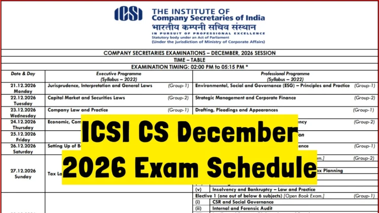 ICSI CS December 2026 Exam Schedule Out, Check Official Timetable PDF 33 ICSI CS December 2026 Exam Schedule Out