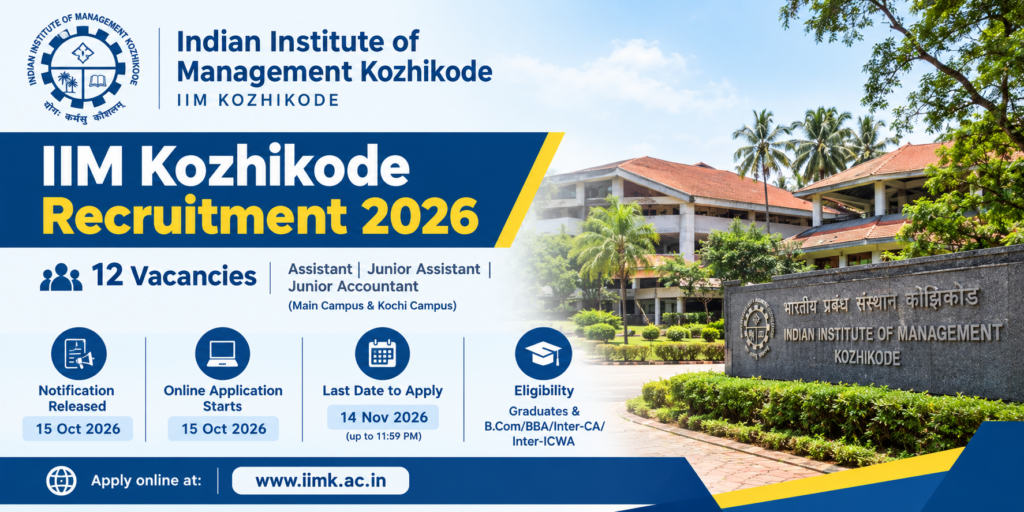 IIM Kozhikode Recruitment 2026 Notification Out for Assistant, Junior Assistant, and Junior Accountant Posts 1 IIM Kozhikode Recruitment 2026 Notification Out for Assistant, Junior Assistant, and Junior Accountant Posts