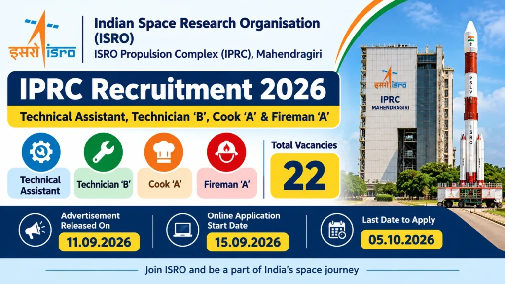 ISRO IPRC Recruitment 2026 Notification Out for Technical Assistant, Technician, Cook, and Fireman, Apply Online from 15th September 1 ISRO IPRC Recruitment 2026 Notification Out for Technical Assistant, Technician, Cook, and Fireman, Apply Online from 15th September