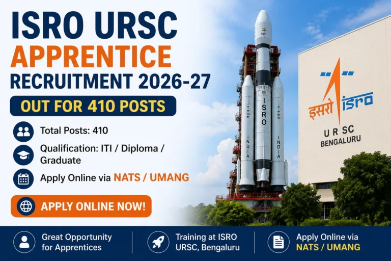 ISRO URSC Apprentice Recruitment 2026 Notification PDF Out for 410 Vacancies, Apply Online 34 ISRO URSC Apprentice Recruitment 2026-27 Out for 410 Posts, Apply Online via NATSUMANG