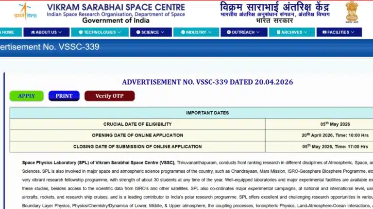 ISRO VSSC JRF Recruitment 2026 Notification & Apply Online for Junior Research Fellow Posts 16 ISRO VSSC JRF Recruitment 2026 Notification & Apply Online for Junior Research Fellow Posts
