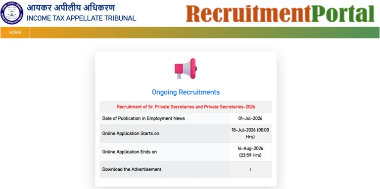 Income Tax Appellate Tribunal ITAT Private Secretary Recruitment 2026, Registration Begins 15 ITAT Private Secretary Recruitment 2026-27