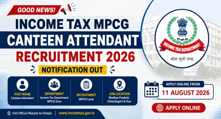 Income Tax Canteen Attendant Recruitment 2026 Registration Begins for MP & CG Region, Apply now 8 Income Tax Canteen Attendant Recruitment 2026