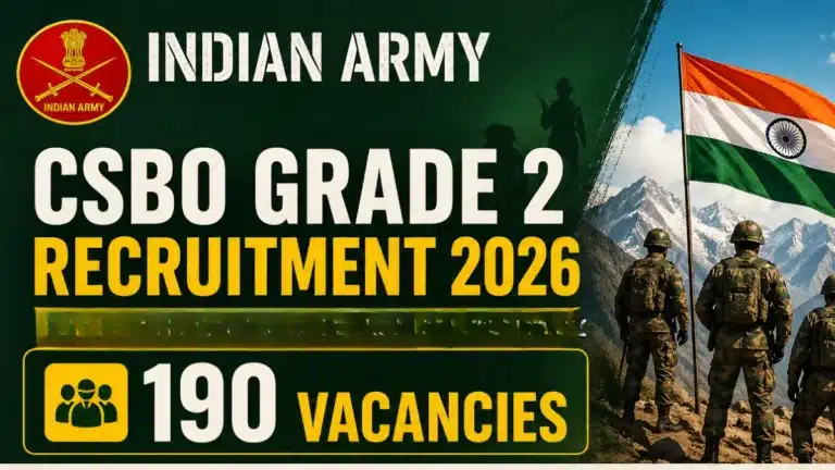 Indian Army CSBO Grade 2 Recruitment 2026, Notification Out for 190 Civilian Switch Board Operator Posts 34 Indian Army CSBO Grade 2 Recruitment 2026