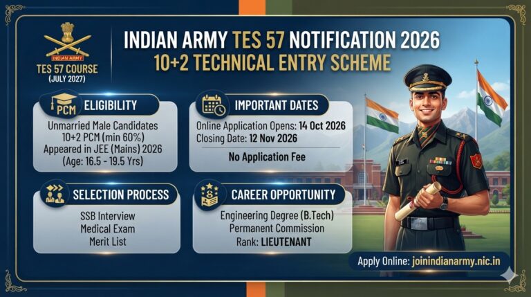 Indian Army TES 57 Notification 2026 Out for July 2027 Course, Apply Online from 14 October 21 Indian Army TES 57 Notification 2026 Out for July 2027 Course, Apply Online from 14 October