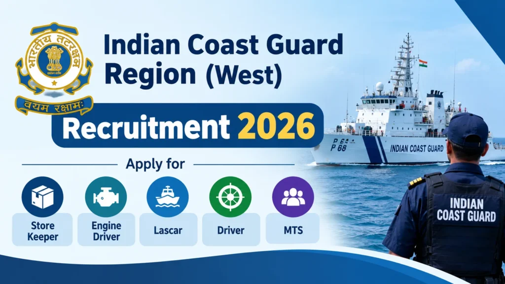 Indian Coast Guard Region (West) Recruitment 2026, Apply for Store Keeper, Engine Driver, Lascar, Driver & MTS Vacancies 1 Indian Coast Guard Region (West) Recruitment 2026, Apply for Store Keeper, Engine Driver, Lascar, Driver & MTS Vacancies