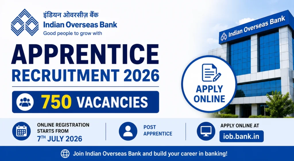 Indian Overseas Bank Apprentice Recruitment 2026, Apply Online for 750 Vacancies from 7th July at iob.bank.in 1 Indian Overseas Bank Apprentice Recruitment 2026, Apply Online for 750 Vacancies from 7th July at iob.bank.in