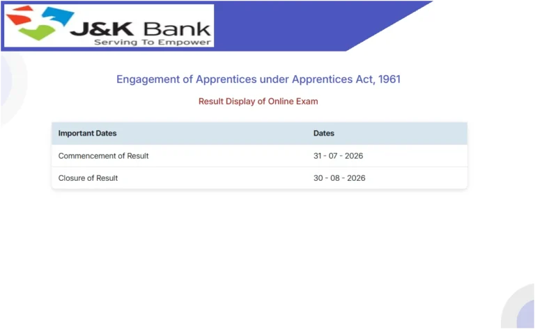 JK Bank Apprentice Result 2026 Out, Direct Login Link to Check Result