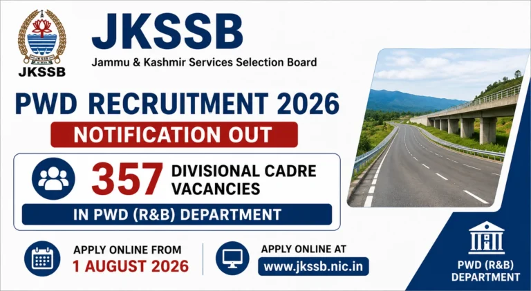 JKSSB PWD Recruitment 2026 Notification Out For 357 Divisional Cadre Vacancies, Apply Online From 1 August 40 JKSSB PWD Recruitment 2026 Notification Out For 357 Divisional Cadre Vacancies, Apply Online From 1 August