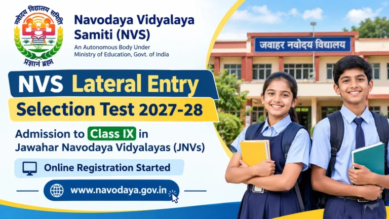 JNV Class 9 Lateral Entry Admission 2027 Notification Out, Apply Online Link Active, Check Details