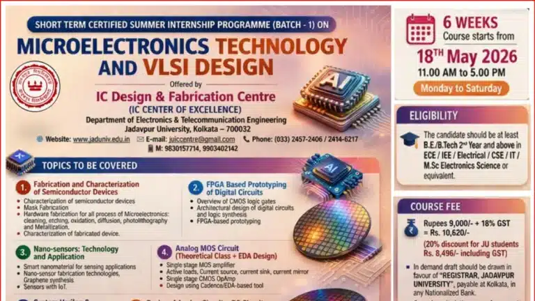Jadavpur University Issued Summer Internship 2026 Notification for Microelectronics & VLSI Design Programme, Check Details 14 Jadavpur University Issued Summer Internship 2026 Notification for Microelectronics & VLSI Design Programme, Check Details